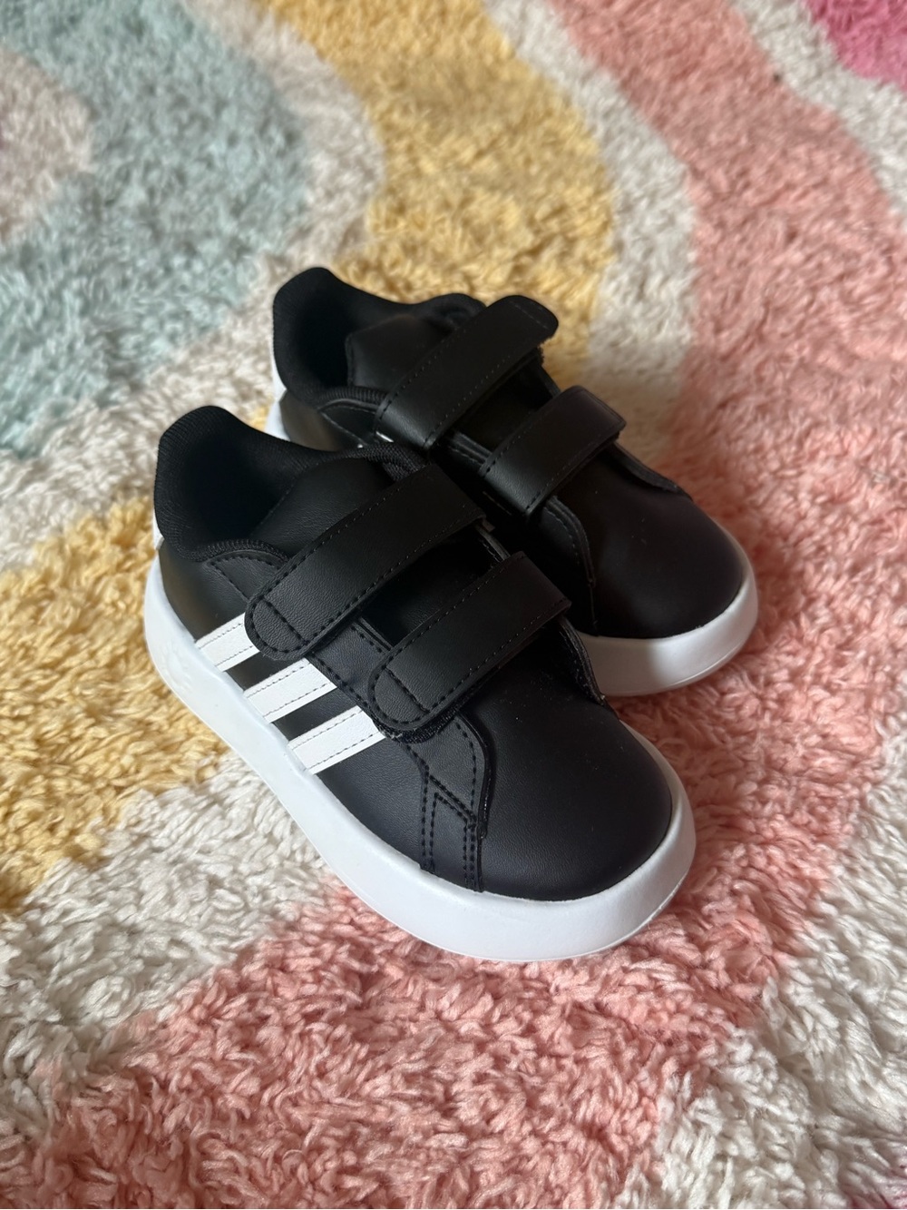 adidas Kids Black Sneakers with White Stripes